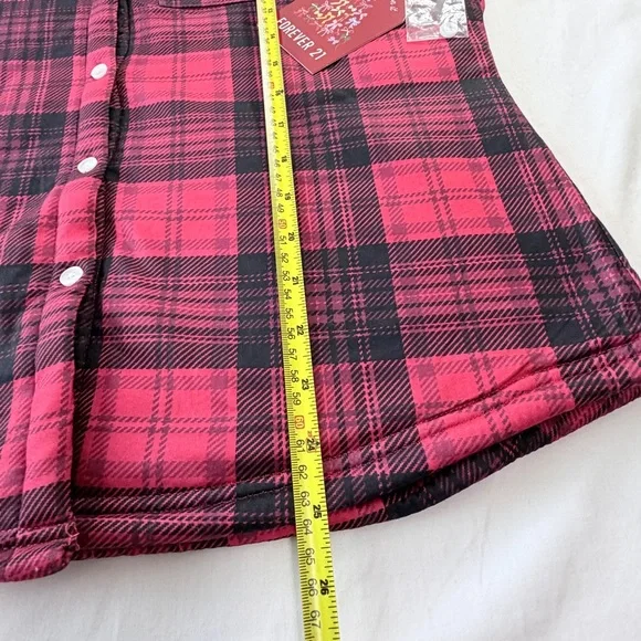 Forever 21 Womens Red Plaid Fleece Lined Button Down Long Sleeve Shirt Large NWT - Picture 14 of 15